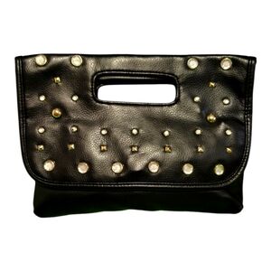 Studded Black Leather Clutch